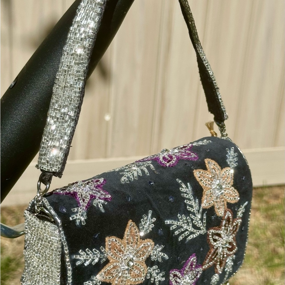 Velvet Beaded Floral Crossbody